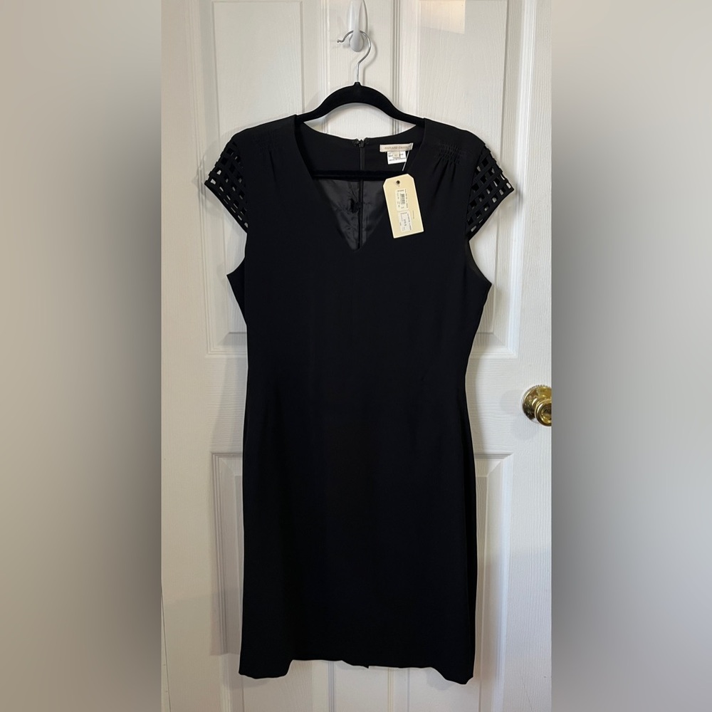 Gerard Darel Black Lattice Detail Short Sleeve Sheath Style Dress